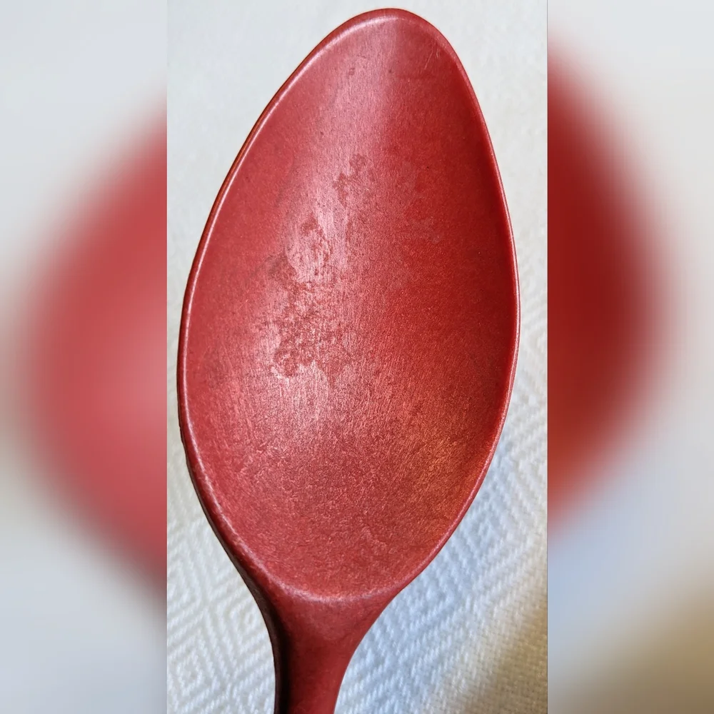 Vintage Red and Cream Salad Serving Utensil Set